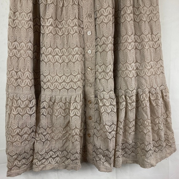 NY and Co Sz XL Beige Crochet Tiered Maxi Skirt Button Front Boho Festival Fairy - Picture 3 of 8